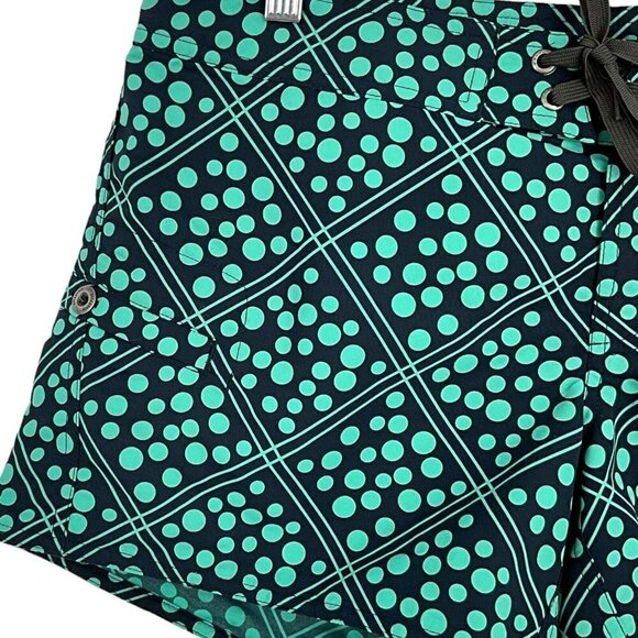 Patagonia Women's 10 Wavefarer Board Shorts Green Polka Dot 4" Inseam Swim Hike - Picture 3 of 8